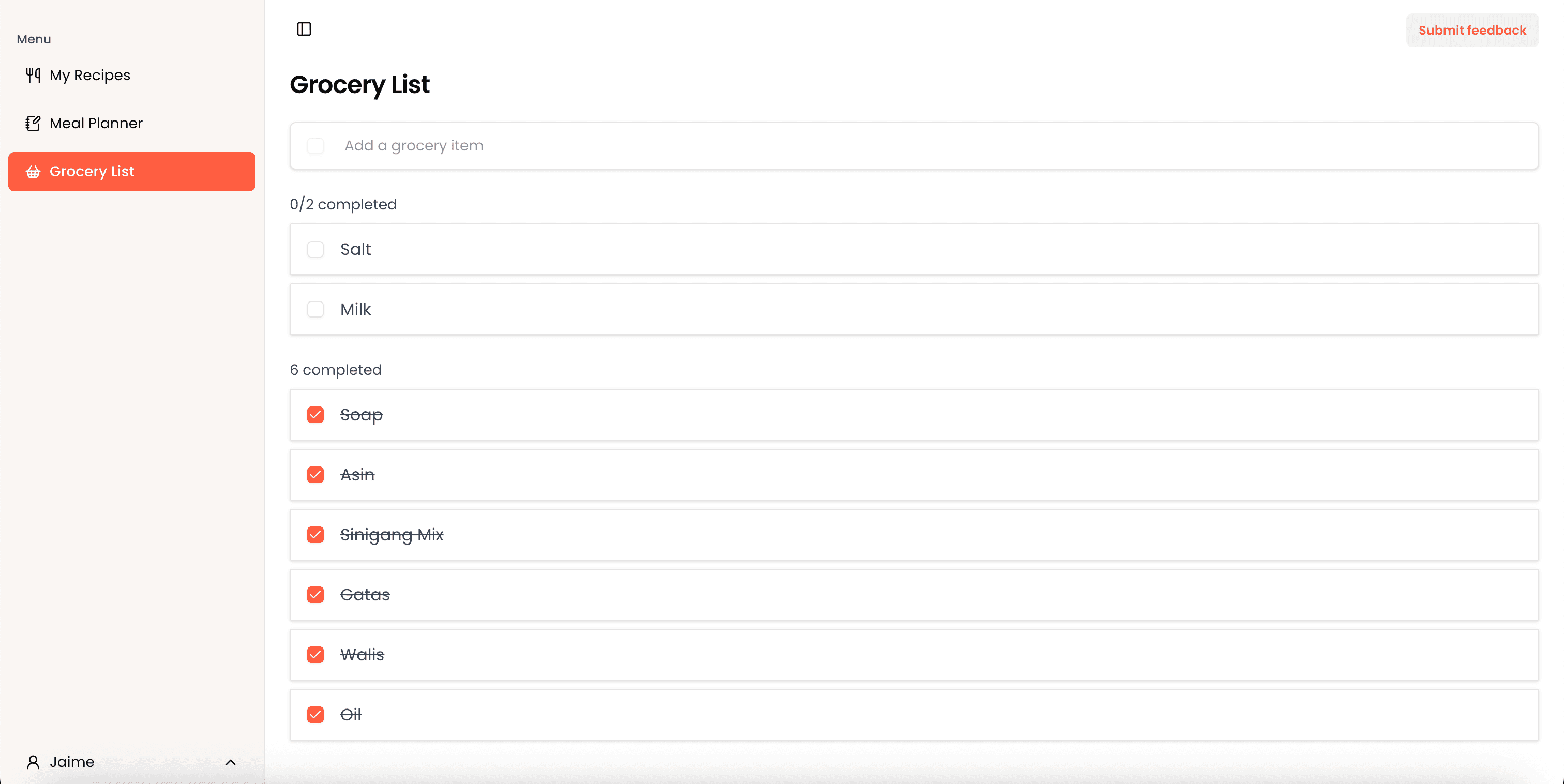 Grocery list in one click